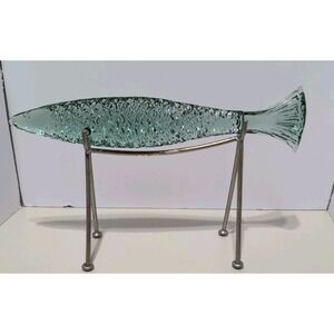 Palecek Glass Sakana Fish On Wrought Iron Stand  Home Decor